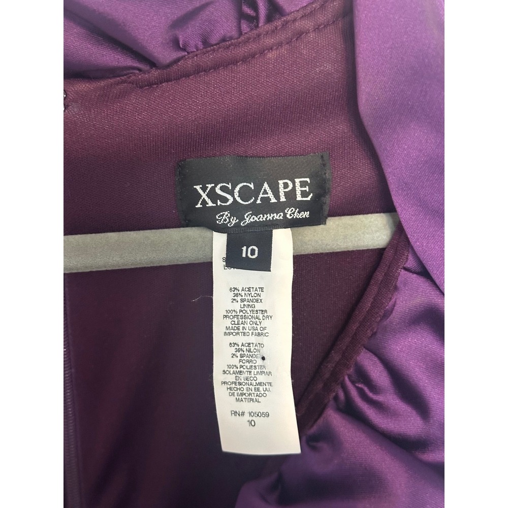 Xscape by Joanna Chen Purple Satin Ruffle Neck Ruched Midi Cocktail Dress 10 - Picture 3 of 6